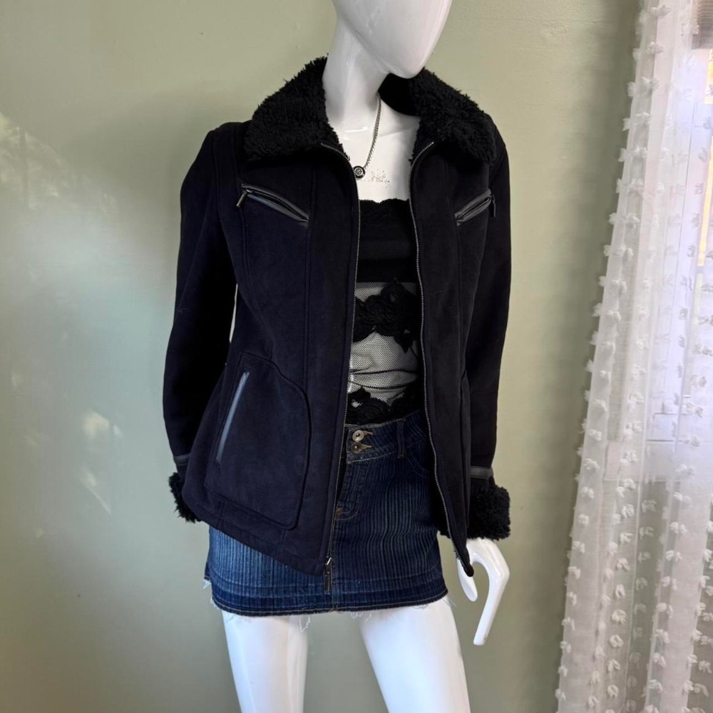 🖤 Gallery Black Faux Suede Sherpa-Lined Jacket – Size M